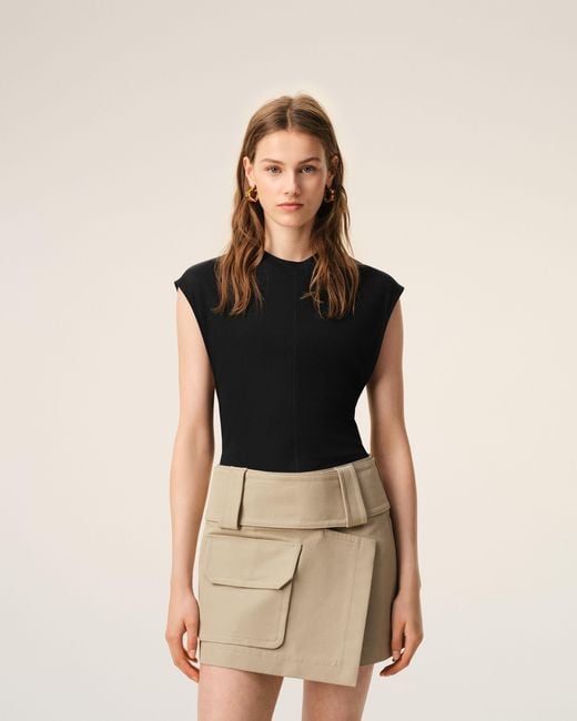 AMI Black Jersey Sleeveless Fitted Top