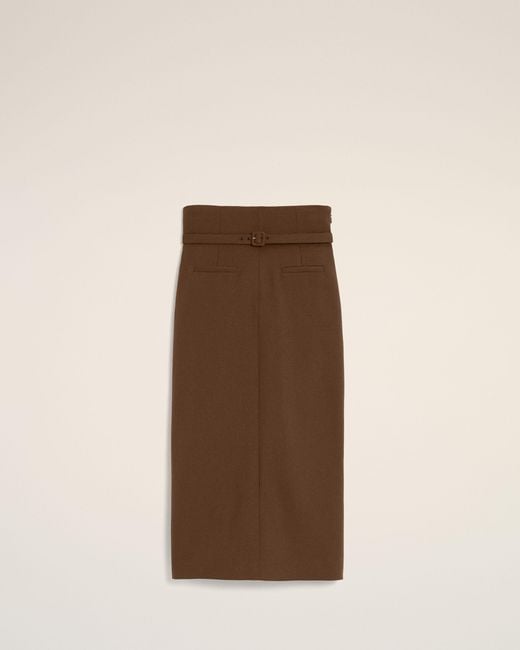 AMI Natural Pencil Belted Wool Skirt