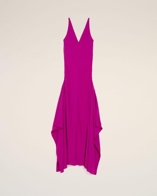 AMI Pink Long Silk-Blend Godet Dress