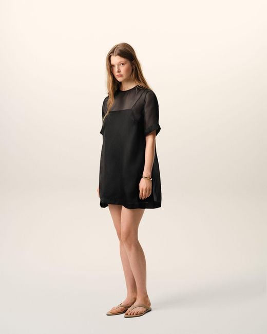 AMI Black Silk Mini Trapeze Dress