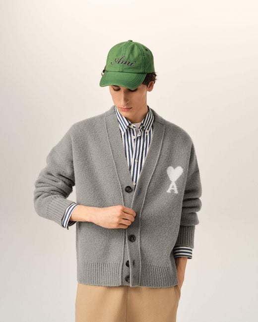AMI Gray Alpaca Cardigan With Ami De Coeur