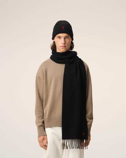 AMI Black Wool Scarf With Ami De Coeur