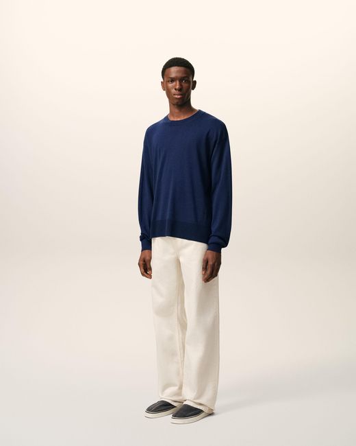 AMI Blue Bleu Thin Wool Crewneck Ami De Coeur Sweater