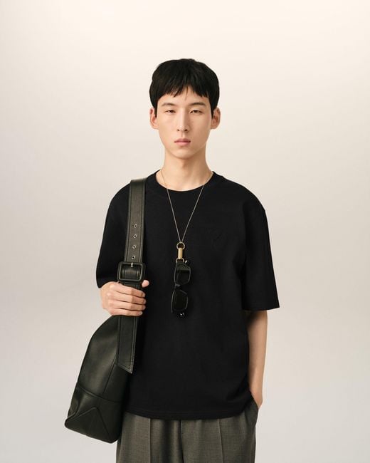 AMI Black Cotton T-Shirt With Embossed Ami De Coeur