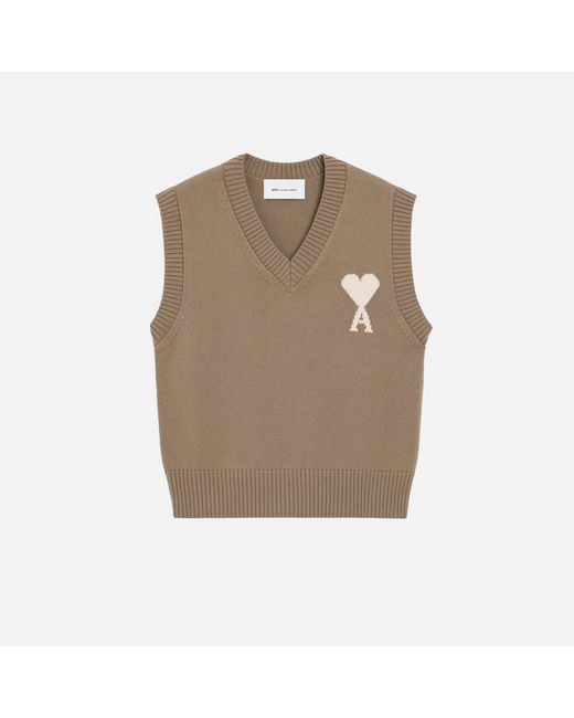 AMI Natural Wool And Cotton Sleeveless Ami De Coeur Sweater