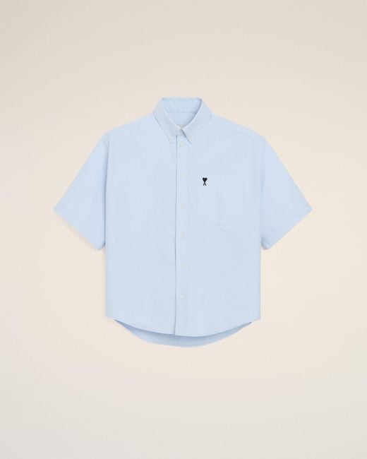 AMI Blue Cotton Boxy Embroidered Ami De Coeur for men
