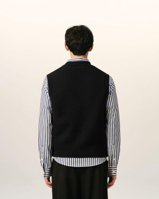 AMI Black Sleeveless Wool Sweater With Ami De Coeur