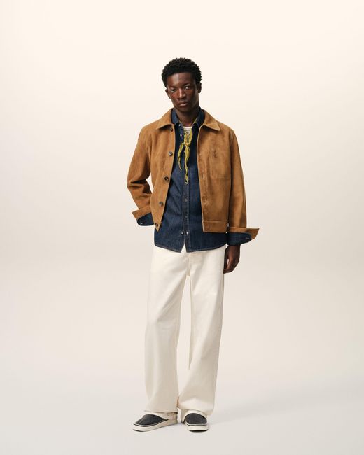 AMI Brown Goat Leather Ami De Coeur Buttoned Jacket for men