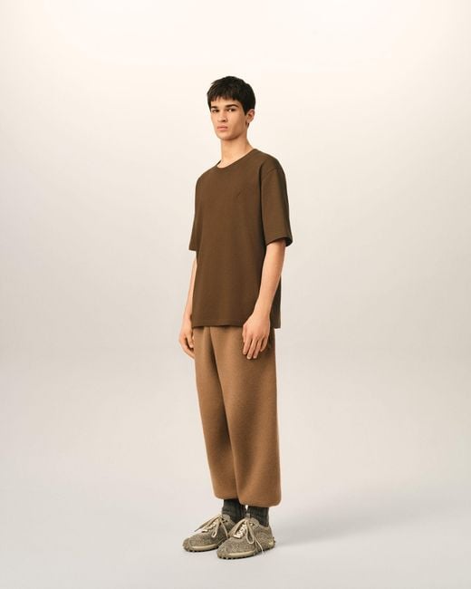 AMI Brown Cotton T-Shirt With Embossed Ami De Coeur