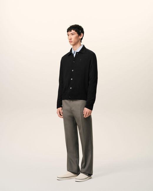 AMI Black Wool Shirt Collar Ami De Coeur Cardigan for men