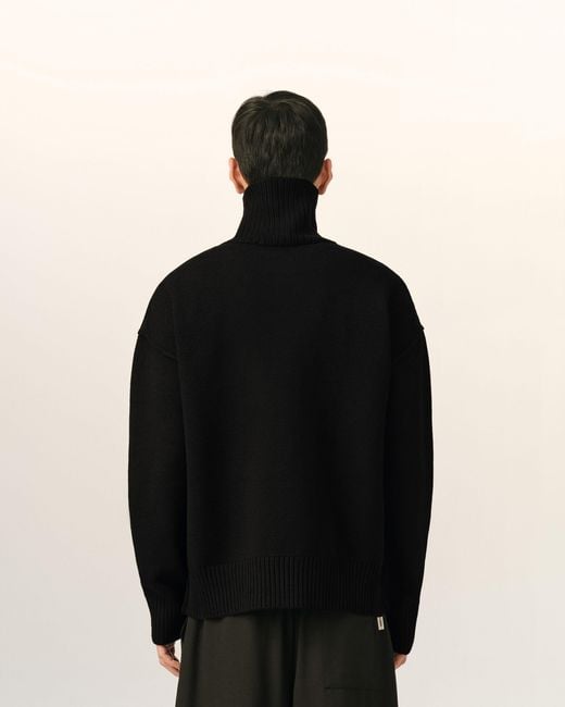 AMI Black Funell Neck Wool Sweater With Ami De Coeur