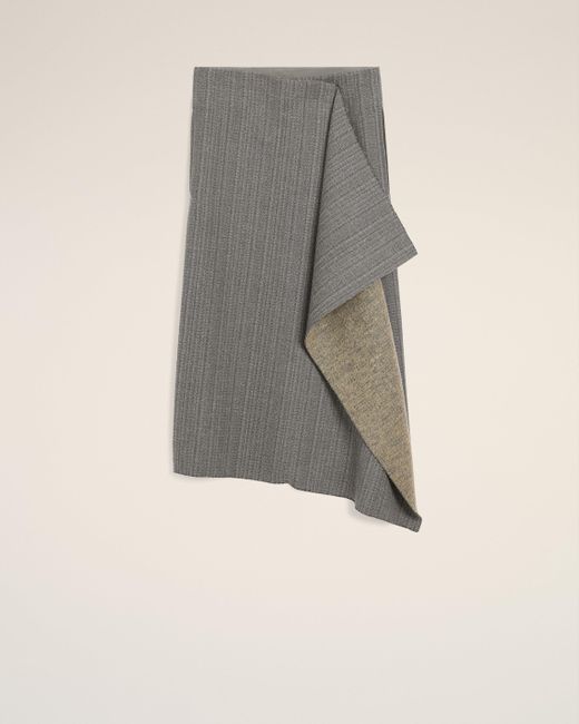 AMI Gray Wool Midi Herringbone Wrapped Skirt