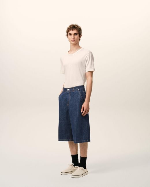 AMI Blue Cotton Loose Bermuda Shorts for men