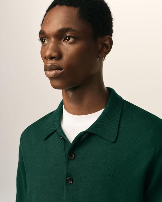 AMI Green Wool Polo With Ami De Coeur for men