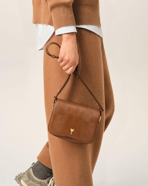 AMI Natural Lizard Embossed Cowhide Leather Paris Paris Bag