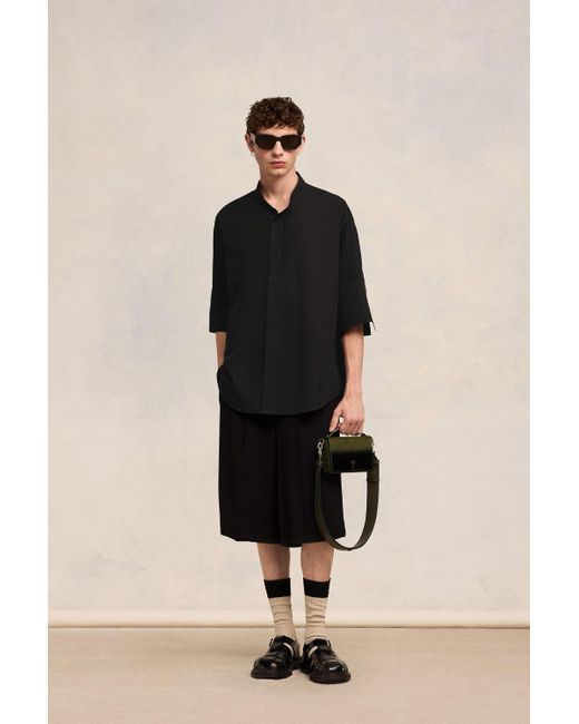 AMI Black Oversize Shirt With Mao Collar for men
