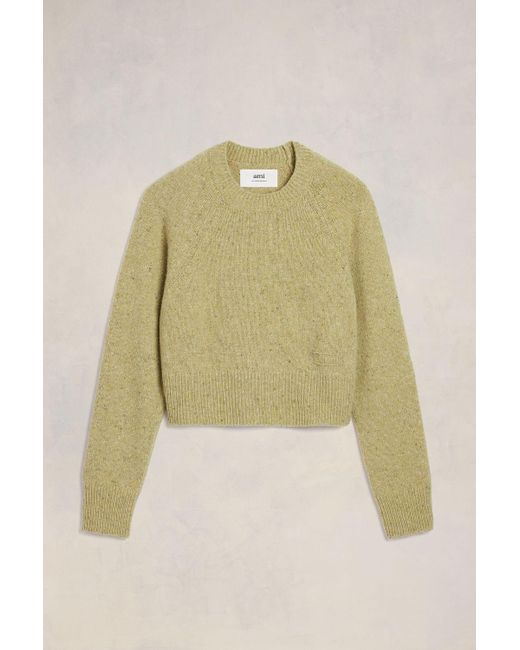 AMI Green Ami Embroidery Crewneck Sweater for men