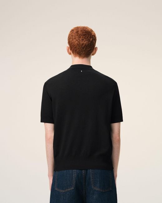AMI Black Knit Short Sleeves Polo for men