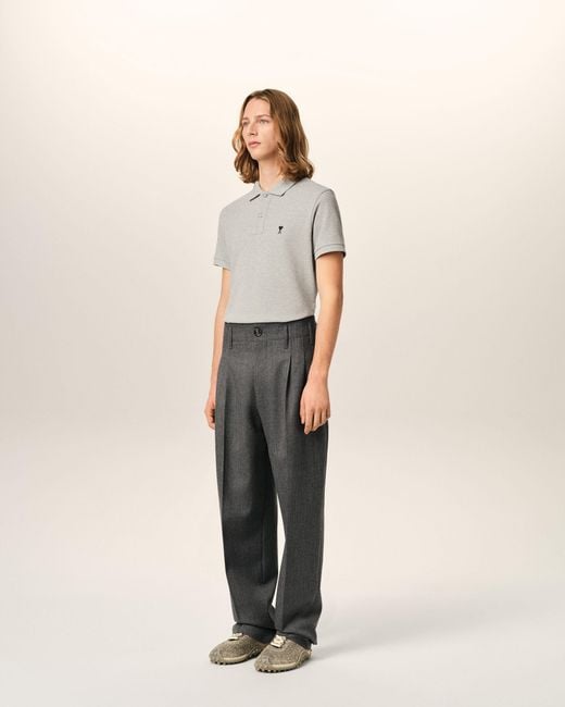 AMI Gray Two-Pleats Wool Trousers for men