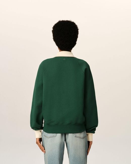 AMI Green Zipped Cotton Sweatshirt With Ami De Coeur
