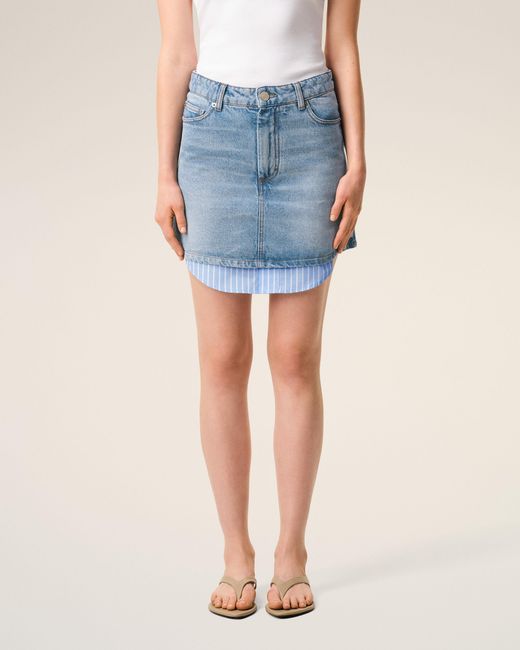 AMI Blue Cotton Mini Skirt