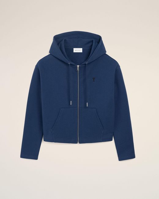 AMI Blue Cotton Ami De Coeur Zipped Hoodie