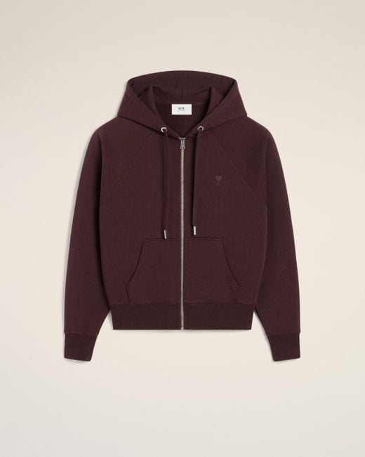 AMI Red Burgundy Cotton Tonal Ami De Coeur Hoodie for men