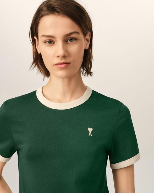 AMI Green Contrasted Cotton T-Shirt With Ami De Coeur