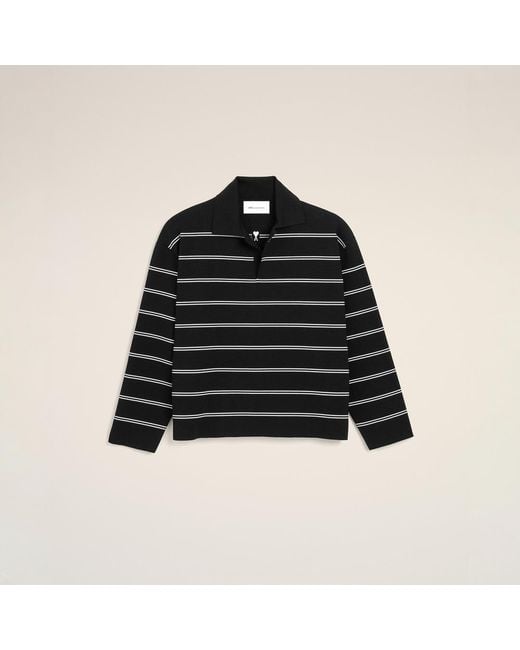 AMI Black Cotton Ami Patch Striped Polo