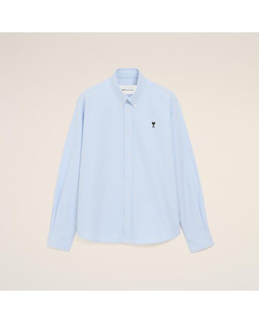 AMI Blue Cotton Shirt With Ami De Coeur for men