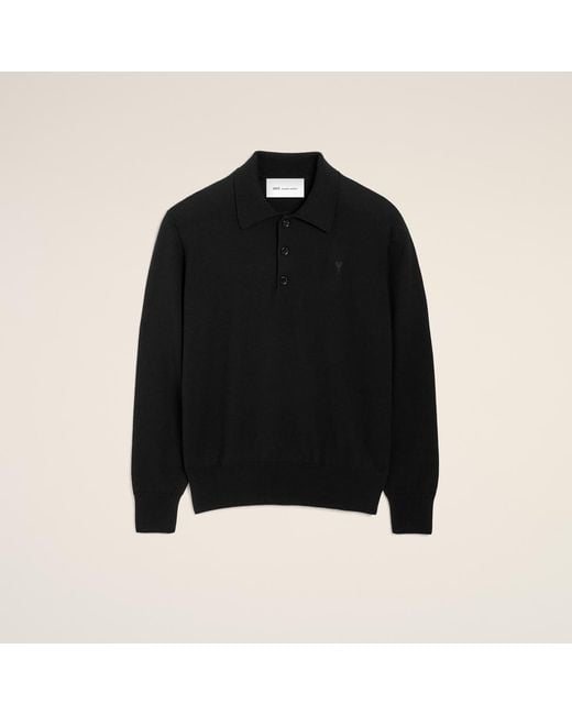 AMI Black Wool Polo With Ami De Coeur for men