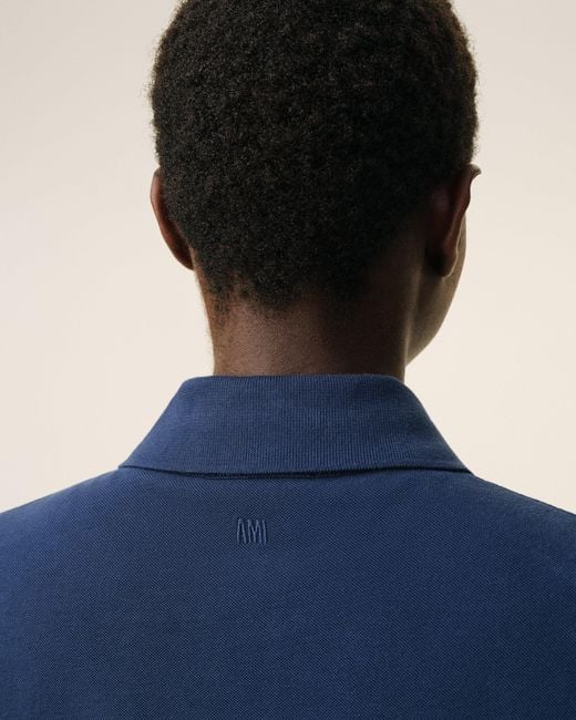 AMI Blue Cotton Ami De Coeur Knitted Patch Polo