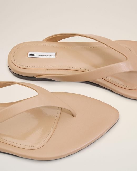 AMI Natural Lamb Leather Pointed Toe Flip Flops