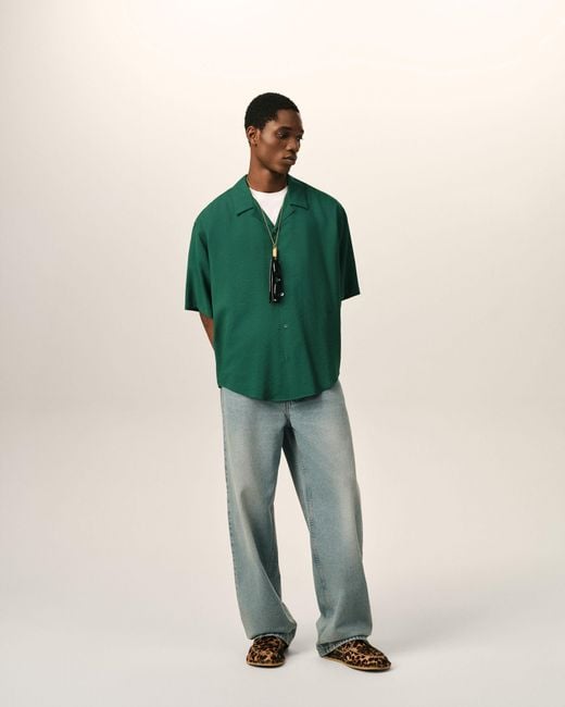 AMI Green Boxy Viscose Twill Short-Sleeve Shirt for men
