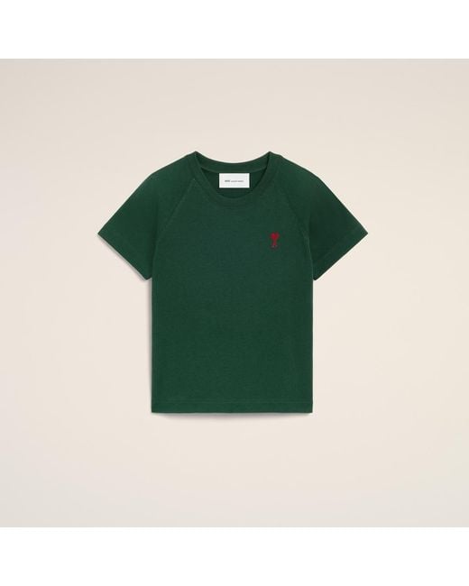 AMI Green Cotton T-Shirt With Ami De Coeur
