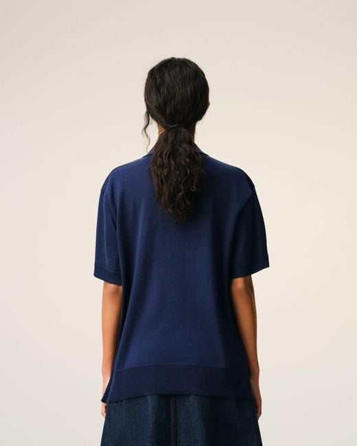 AMI Blue Thin Wool Short Sleeves Ami De Coeur Polo