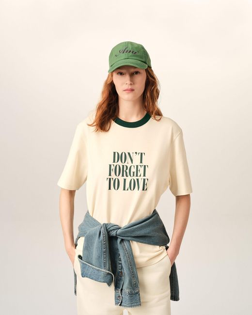 AMI Natural Ecru Printed Cotton "Don'T Forget To Love" T-Shirt