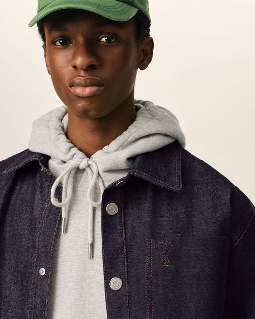 AMI Blue Cotton Overshirt With Ami De Coeur