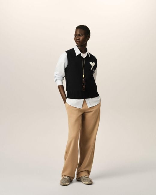 AMI Black Sleeveless Wool Sweater With Ami De Coeur