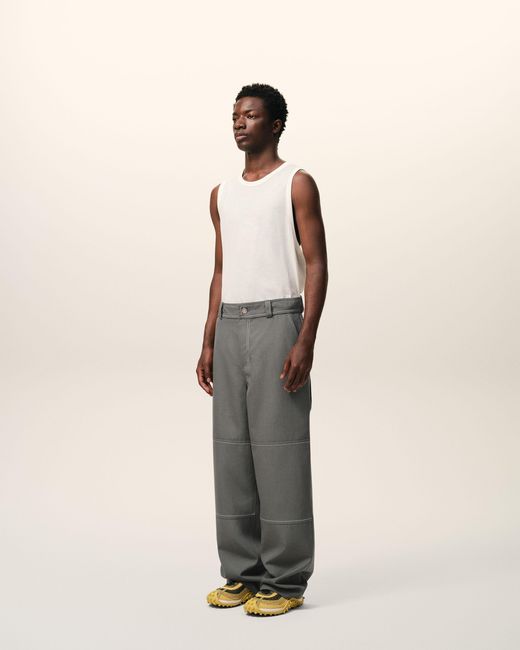 AMI Gray Contrast-Topstitching Worker Trousers for men