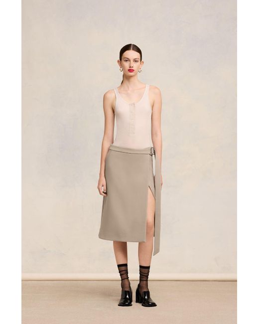 AMI Natural Midi Belted Skirt With Slit