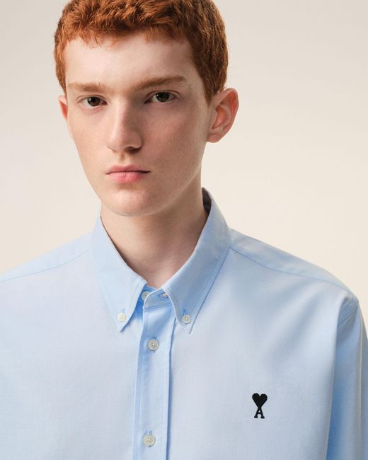 AMI Blue Cotton Shirt With Ami De Coeur for men