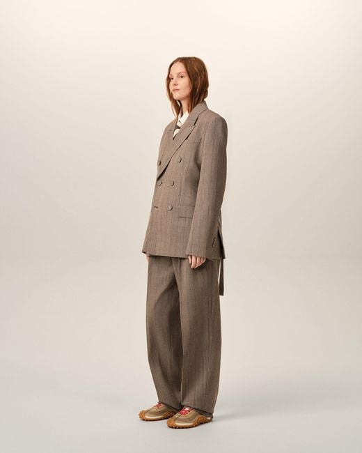 AMI Natural Double Breasted Striped Wool Blazer