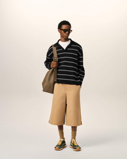 AMI Black Cotton Ami Patch Striped Polo