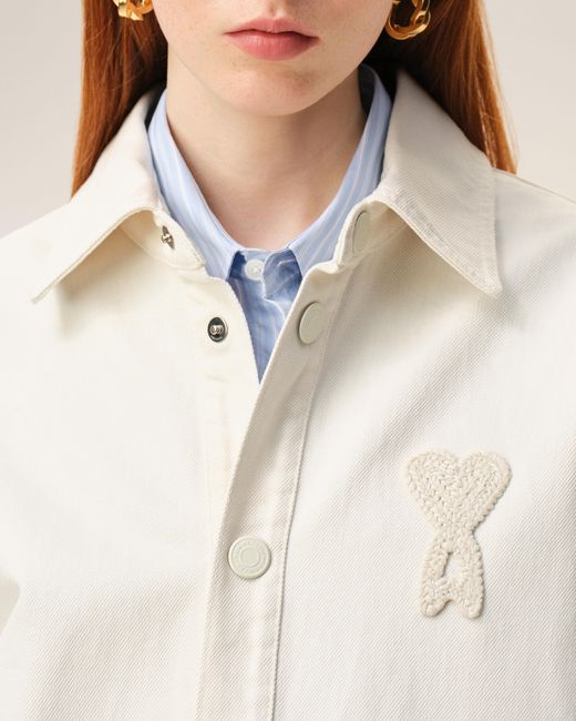 AMI Natural Cotton Knitted Ami De Coeur Overshirt