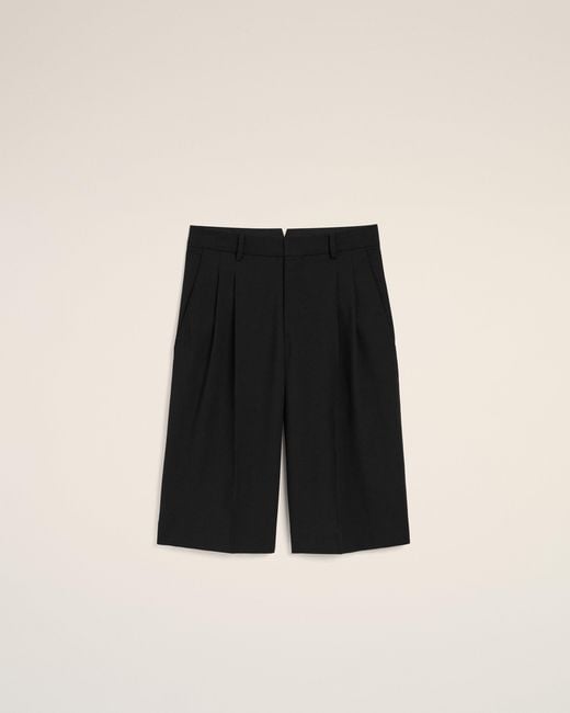 AMI Black New Wool High Waist Wide Bermuda Shorts