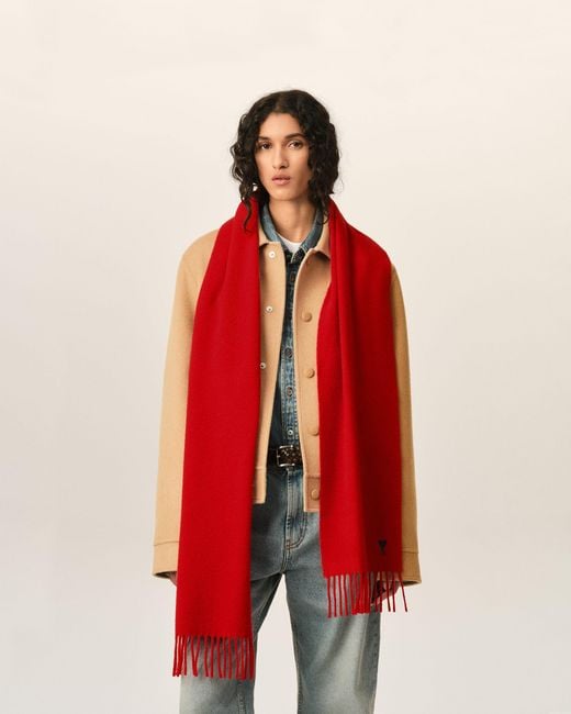 AMI Red Wool Scarf With Ami De Coeur