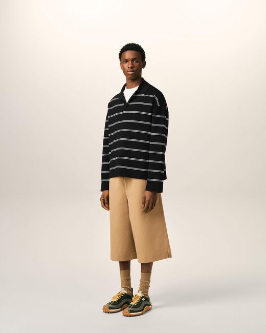 AMI Black Cotton Ami Patch Striped Polo