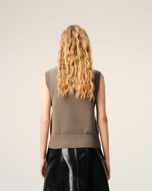 AMI Natural Wool And Cotton Sleeveless Ami De Coeur Sweater