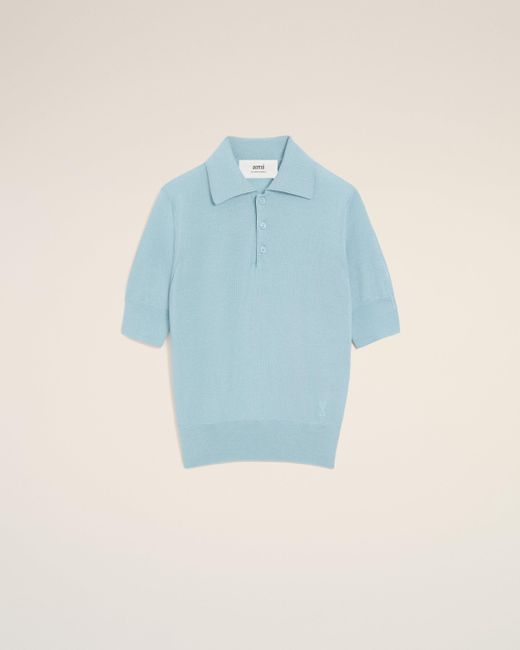 AMI Blue Wool Ami De Coeur Polo